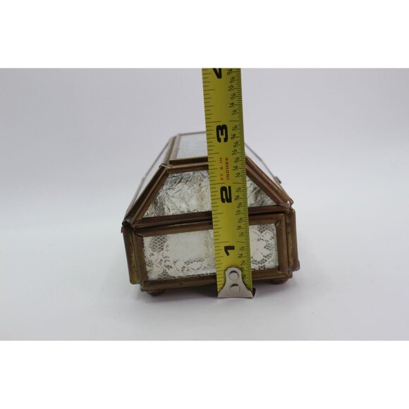Via Vermont Vintage Glass & Brass Jewelry Box With Etched Floral Detail & Hinged - Picture 13 of 13